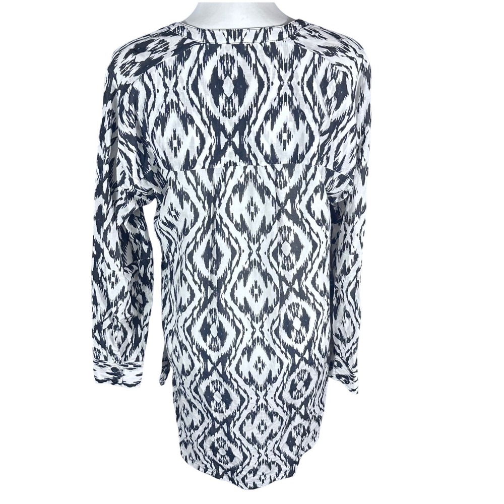 Athleta Printed Kaftan Tunic Top Women's M Black White Ikat Cotton Silk Blend - Picture 3 of 8